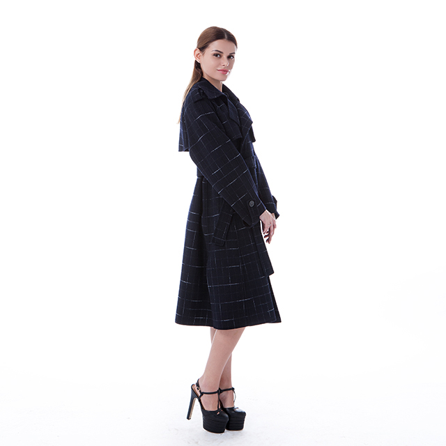 New blue checked cashmere winter coat