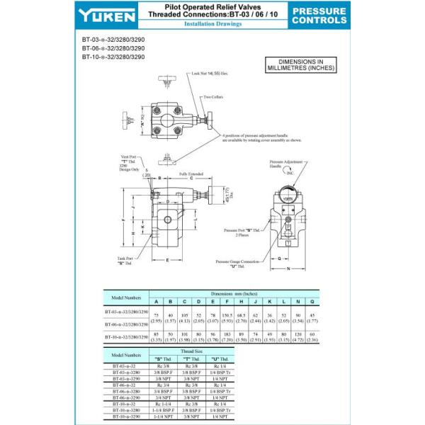 Yuken Series BT BG Type Pilot relief valve