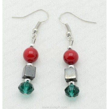 Red Coral Crystal hematite earring