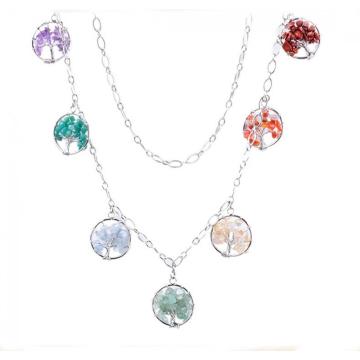 Natural Gemstone  Life of Tree Pendant Necklace long chain for women girl
