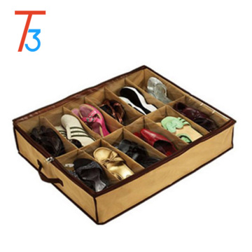 non woven foldable storage shoe organizer 12 Cells Under Bed Fabric Shoe Storage Organizer