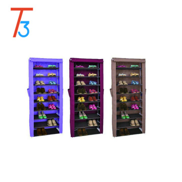 9 tiers Fashion Sliding Door Fabric modern Shoe Rack Cabinet With Side Pocket