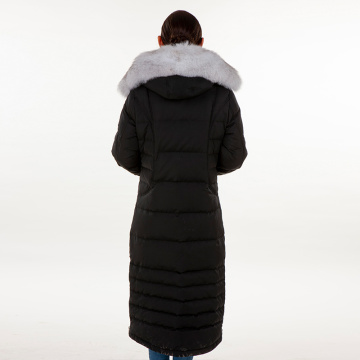 Long black down jacket with cap