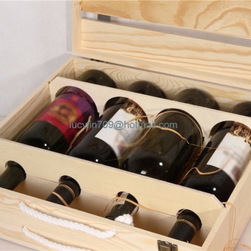 Pine Wood Wooden Wine Storage Gift Box Packaging Box for Four Loaded Bottles