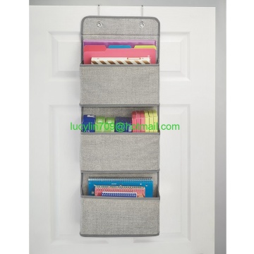 Wall Mount/Over the Door Fabric Office Supplies Storage Organizer for Notebooks, Planners, File Folders - 3 Pockets