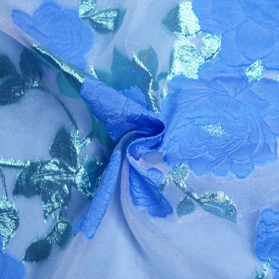 Green Blue Floral Jacquard Brocade for Dress