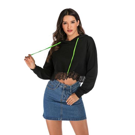 Hot Selling Women's Short Lace Hooded Sweatshirt