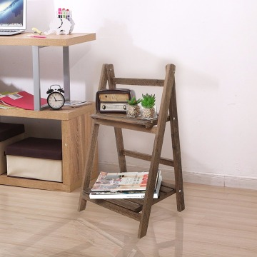 Antique Brown Wood Design 2 Tier Freestanding Foldable Shelf Rack Decorative Planter Pot Display Stand