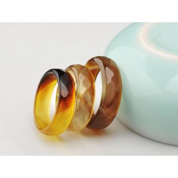 Fashion Natural 6MM Yellow Agate Gemstone Faceted Women Rings