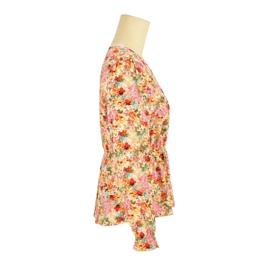 wholesale designer  v neck summer blouse fashion ladies floral long sleeve women blouse tops