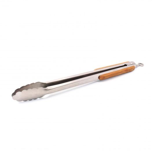 stainless steel food tongs with wooden handle