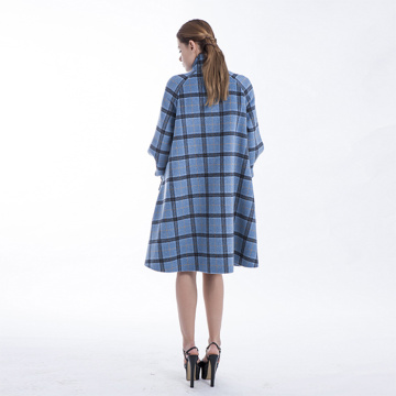 Chequered blue cashmere overcoat