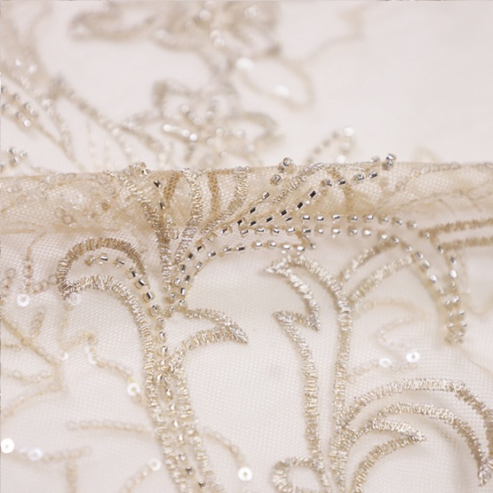 Apricot Sequin Mesh Lace for Bridal