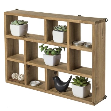 15 Inch Wall-Mounted (Vertical or Horizontal) 9-Slot Rustic Wood Floating Shelves