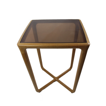 wooden tea table with glass