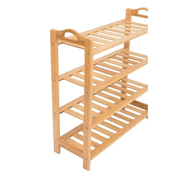 HOME Free Standing Bamboo Shoe Rack with Handles | 4 Tier | Wood | Closets and Entryway | Organizer | Fits 12 Pairs