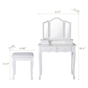 Assembly Vanity Makeup Dressing Table with Cushioned Stool