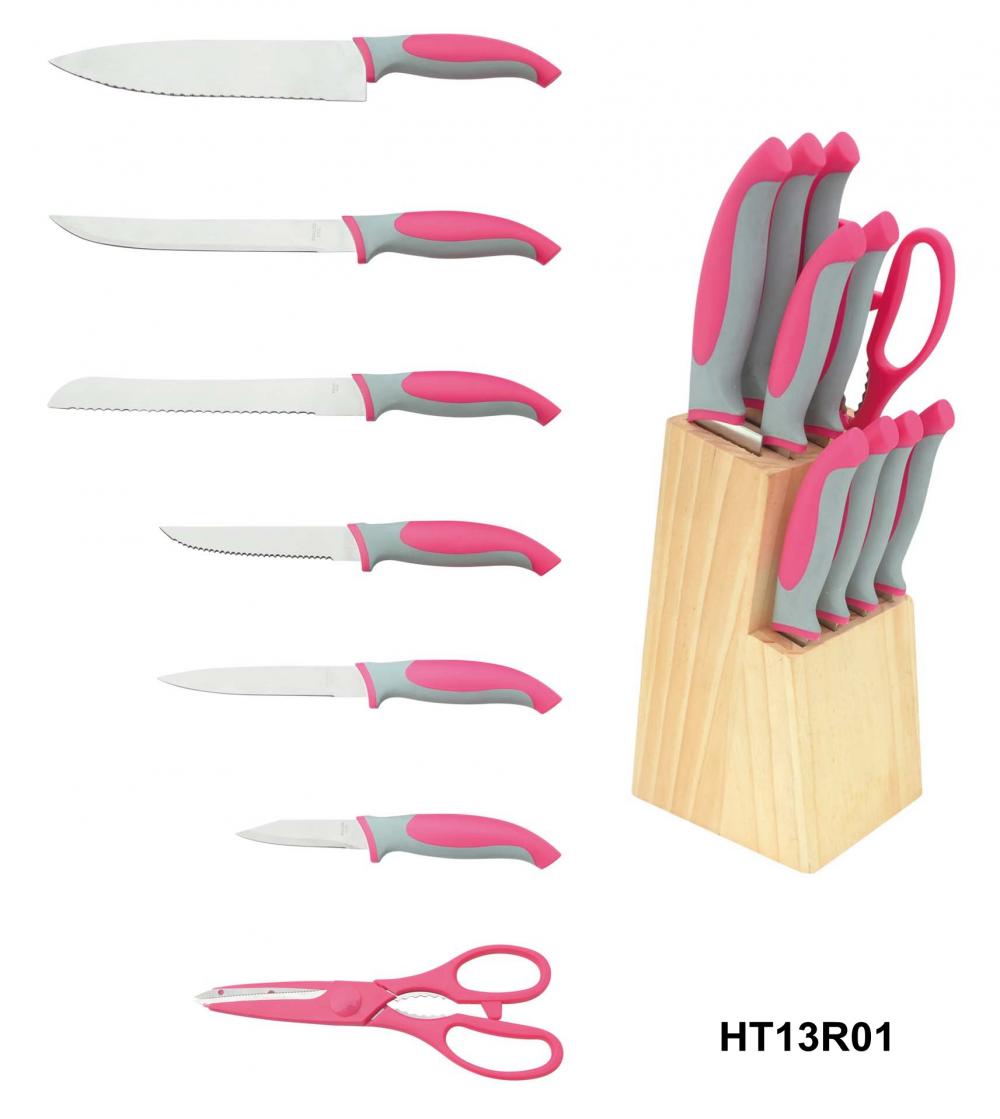 TPR  handle knife set with wooden block