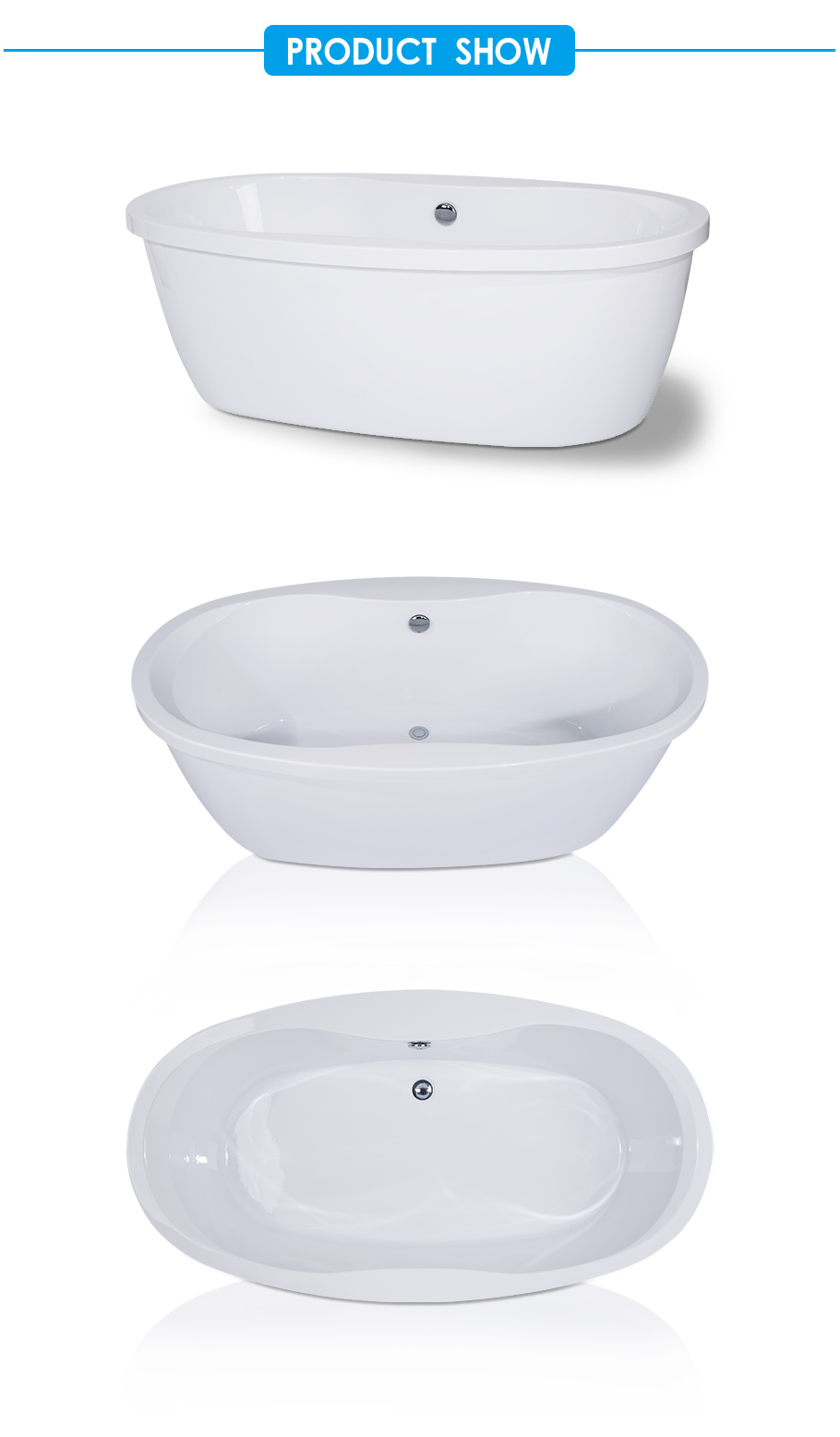 Center Drain Bathtub with Fluted Shroud in White