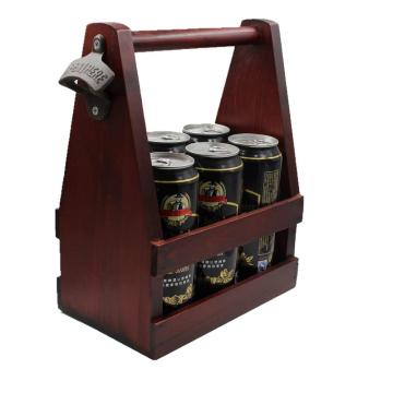 Beer Carrier Wood Six Pack wooden beer caddy with opener