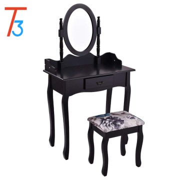 Black vanity wood makeup dressing table stool set desk drawer