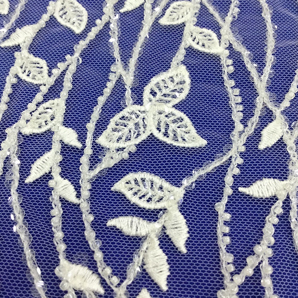 White Floral Bridal Beaded Lace for Wedding Dress