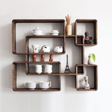 Black Intersecting 3 Rect Boxes  Floating Shelf Wall Mounted Home Decor Furniture