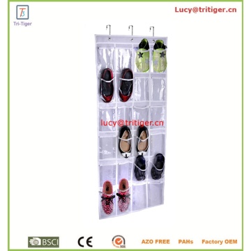 Over The Door Hanging Shoe Storage Organizer ,24 Clear Reinforced Vinyl Pouches,White Space Saving Closet Accessories Organizer