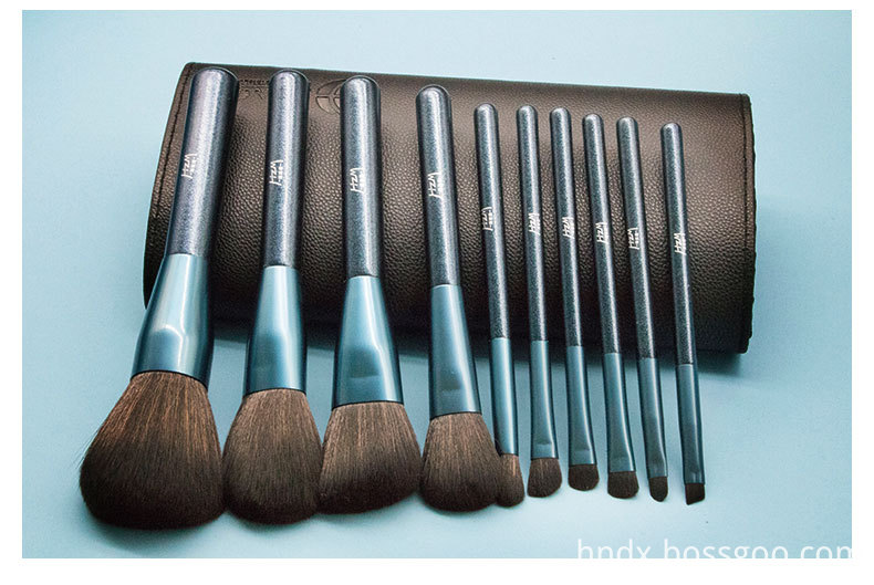 10 Pcs Blue Glitter Diamond Makeup Brushes Set 6