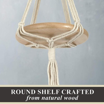 Hanging Round Shelf Planter Holder 3 Sets Mini Floating Circular Shelves Handcrafted Wood with Rope and Hanger
