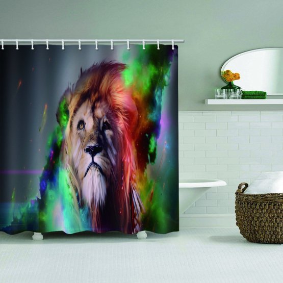 Lion Waterproof Shower Curtain Animal Watercolor Bathroom Decor