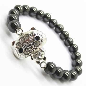 Hematite 8MM Round Beads Stretch Gemstone Bracelet with Diamante alloy Piece