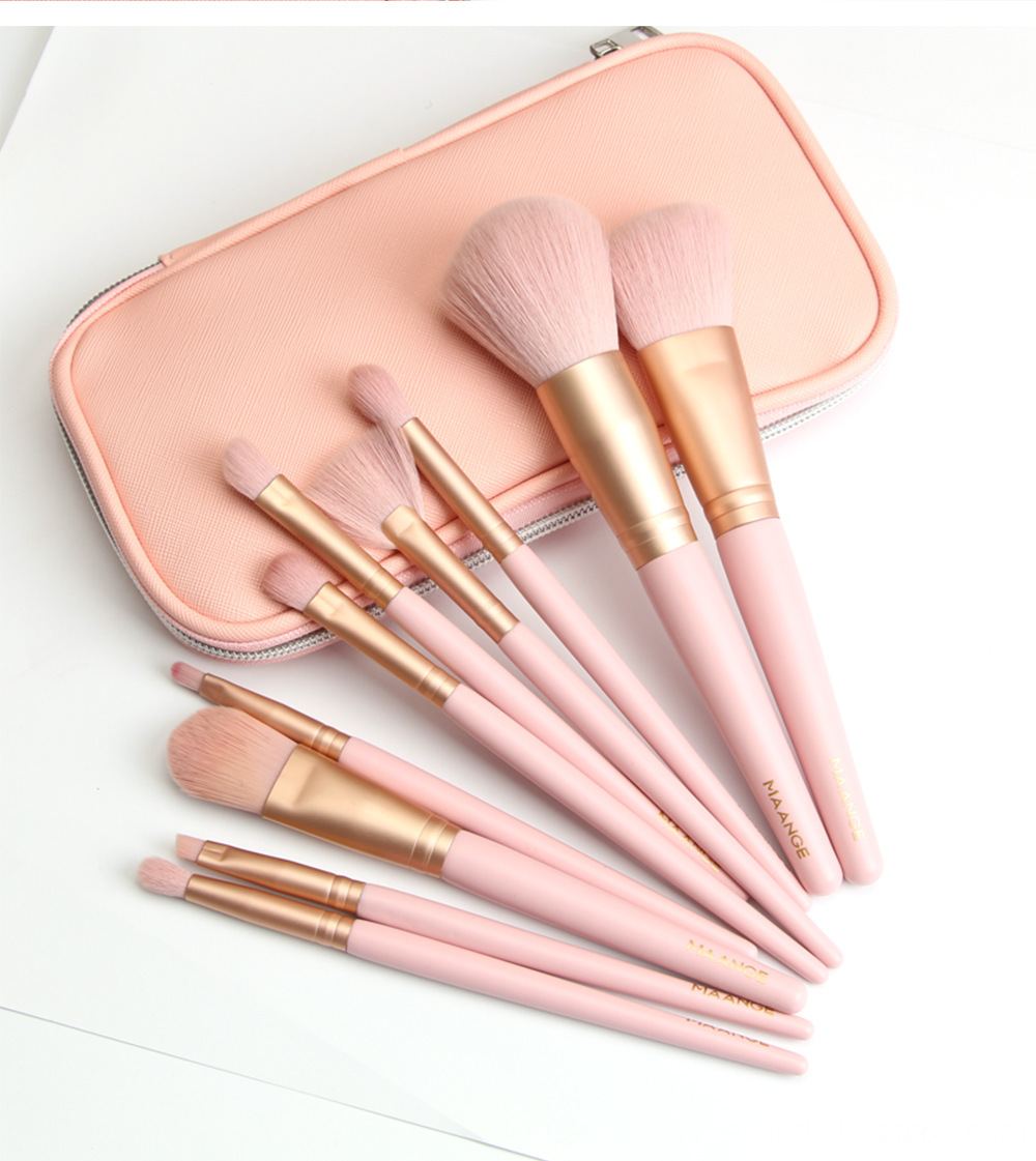 10 Piece Pink Makeup Brush Set