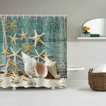 Starfish Fishing Net Waterproof Shower Curtain Ocean Animal Bathroom Decor