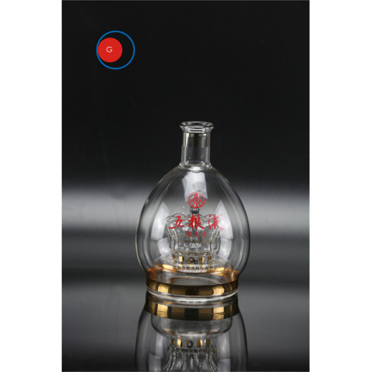 Round Shape Crown Golden Rim Glass Liquor Bottle