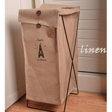 linen foldable laundry basket with lid