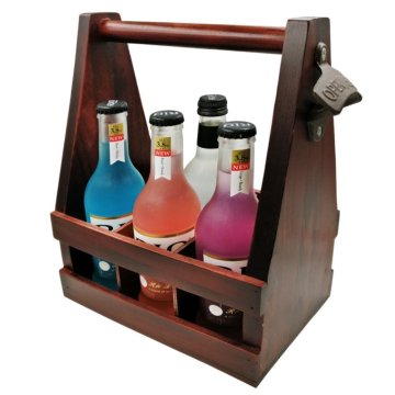 Six Pack Handcrafted Wooden Beer Carrier with Bottle Opener