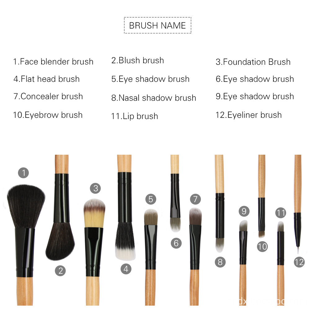 12Pcs Leopard Gold Wood Makeup Brushes Set 4