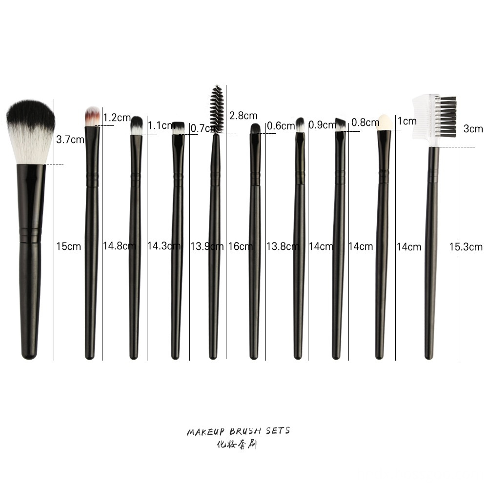 10 Piece Travel Makeup Brushes Set size