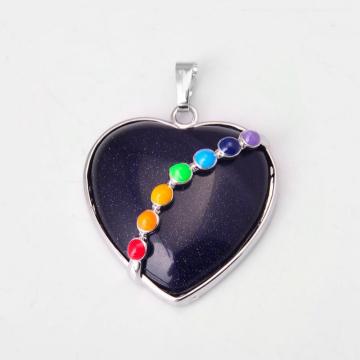 7 & Seven Chakras Gemstone Blue Goldstone Heart Pendant