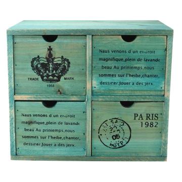 French Country Design Rustic Turquoise 4 Drawer Wooden Storage Cabinet Jewelry Organizer Chest