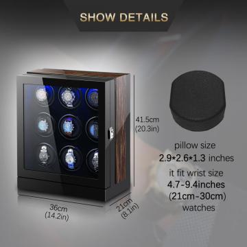 Black 9 Rotors Watch Winder With LED Lights