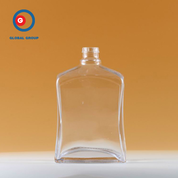 Narrow Mouth Transparent Bottle Square Shape Glass Bottle