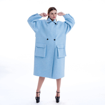 Fashion blue cashmere coat