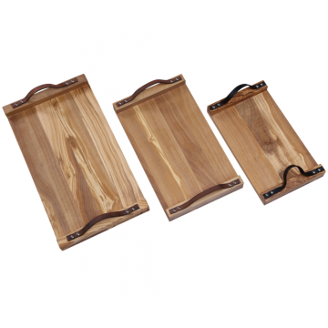 Wooden food tray with handles