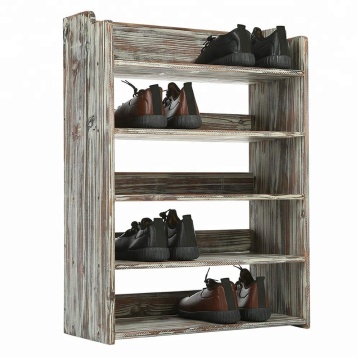 5 Tier Rustic Torched Wood Entryway Shoe Rack Storage Shelves, Closet Organizer Shelf
