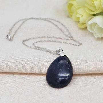 Natural Blue Goldstone 28x35MM Waterdrop Pendant Necklace with 45CM Silver Chain