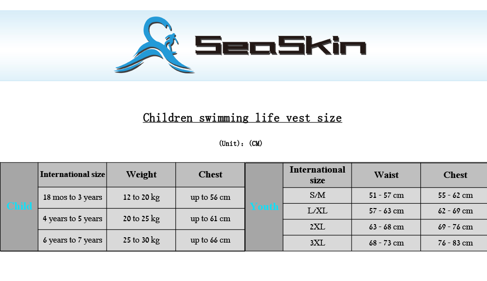 Seaskin Kids Life Vest Size Chart