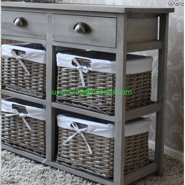Vintage Grey Range - Two Drawer and Four Wicker Basket Storage Unit