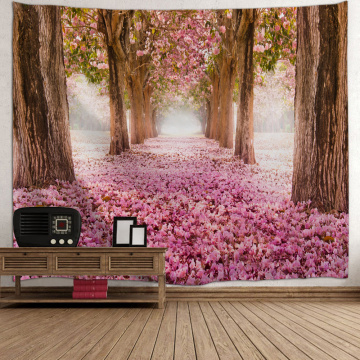 Sakura Road Tapestry Big Tree Pole Cherry Blossoms Wall Hanging Nature Style Flower 3D Print Romantic Tapestry for Livingroom Be